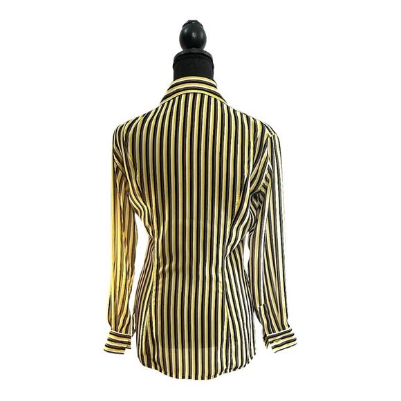 FENDI VTG  Yellow Wh Brown & Black Stripe  Shirt FENDI LOGO fabric & buttons 38 - Picture 13 of 15